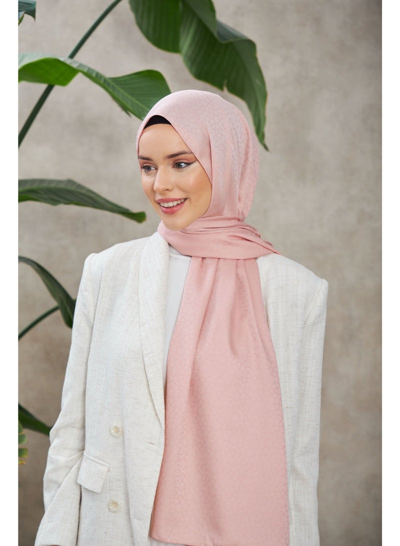 Soft Silky Jacquard Hijab Shawl with Chic Pattern – Cotton-Viscose Blend – Pink - Image 3