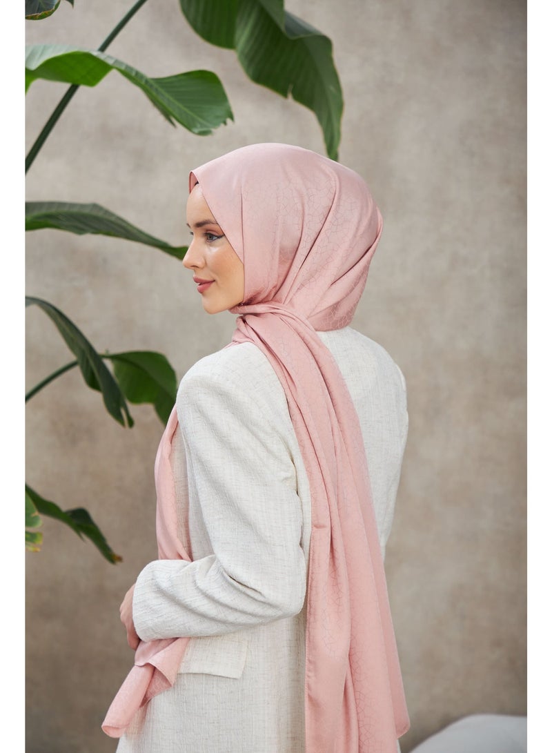 Soft Silky Jacquard Hijab Shawl with Chic Pattern – Cotton-Viscose Blend – Pink - Image 2