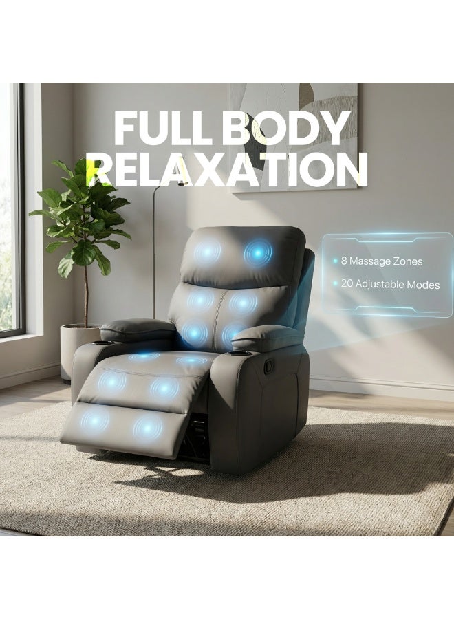 Sereno Life First Class Massage Recliner Sofa with Heat Therapy, 8 Massage Zones, 20 Programs, Rocking Motion & Adjustable Recline – Luxury Home Massage Chair Sofa (Grey) - Image 2