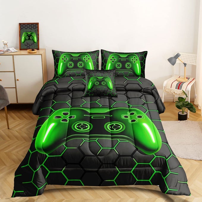 5 PIECES BED IN A BAG GAMER BEDDING SET FOR BOYS KIDS ADULT GAMING COMFORTERS SETBOYS BED IN A BAG SET TWIN SIZE COMFORTER WITH FITTED SHEET FLAT SHEET PILLOWCASE PILLOWSHAMDJTH5026TWIN