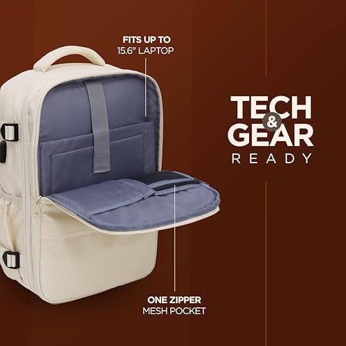 Acer Estilo Premium 15.6 Inch Beige Color Backpack I Water Resistent Polyester I Expandable, 2 Zipper Front Pocket, 2 More Compartment for Laptop and Other Accessories I USB Charging I Strolley Strap - Image 4