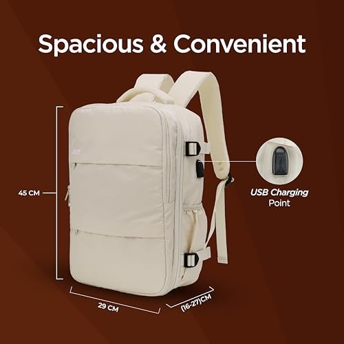 Acer Estilo Premium 15.6 Inch Beige Color Backpack I Water Resistent Polyester I Expandable, 2 Zipper Front Pocket, 2 More Compartment for Laptop and Other Accessories I USB Charging I Strolley Strap - Image 3