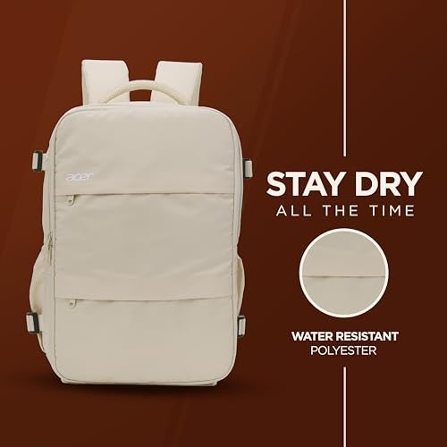 Acer Estilo Premium 15.6 Inch Beige Color Backpack I Water Resistent Polyester I Expandable, 2 Zipper Front Pocket, 2 More Compartment for Laptop and Other Accessories I USB Charging I Strolley Strap - Image 2