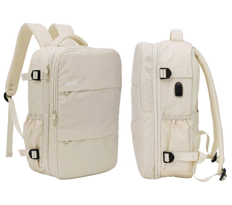 Acer Estilo Premium 15.6 Inch Beige Color Backpack I Water Resistent Polyester I Expandable, 2 Zipper Front Pocket, 2 More Compartment for Laptop and Other Accessories I USB Charging I Strolley Strap - Image 1