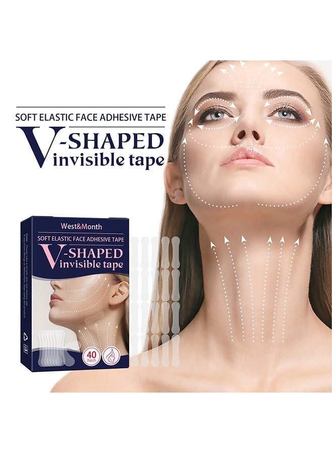 West&Month V-Shaped Invisible Tape,Face Myofascial Lifting Patch, High Elasticity Facial Lift Tape, Skin Lift Tape for Tightening Neck Wrinkles and Saggy Skin 40 Patch - Image 1