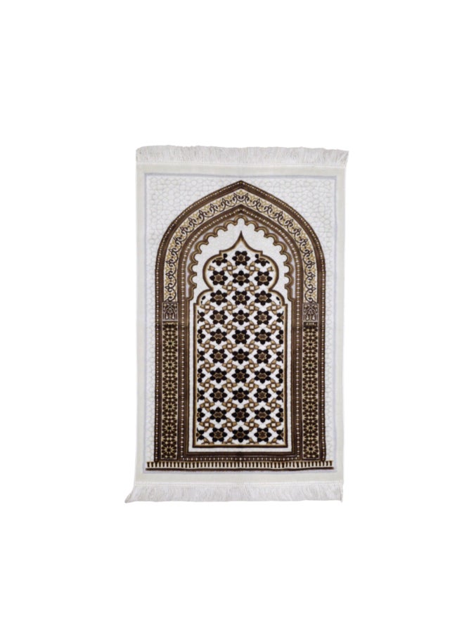 ريف سجادة صلاة إسلامية مخملية جودة فاخرة بني وأبيض 0.04 x 70 x 110 سم MEGANES103662 - Image 1