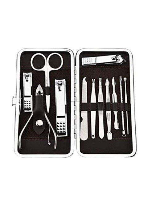 12 Pcs Set Stainless Steel Nail Art Manicure Set Nail Care Tools With Mini Finger Nail Cutter Clipper File Scissor Tweezers Nail Grooming Care Tool Scissors Clippers Kit