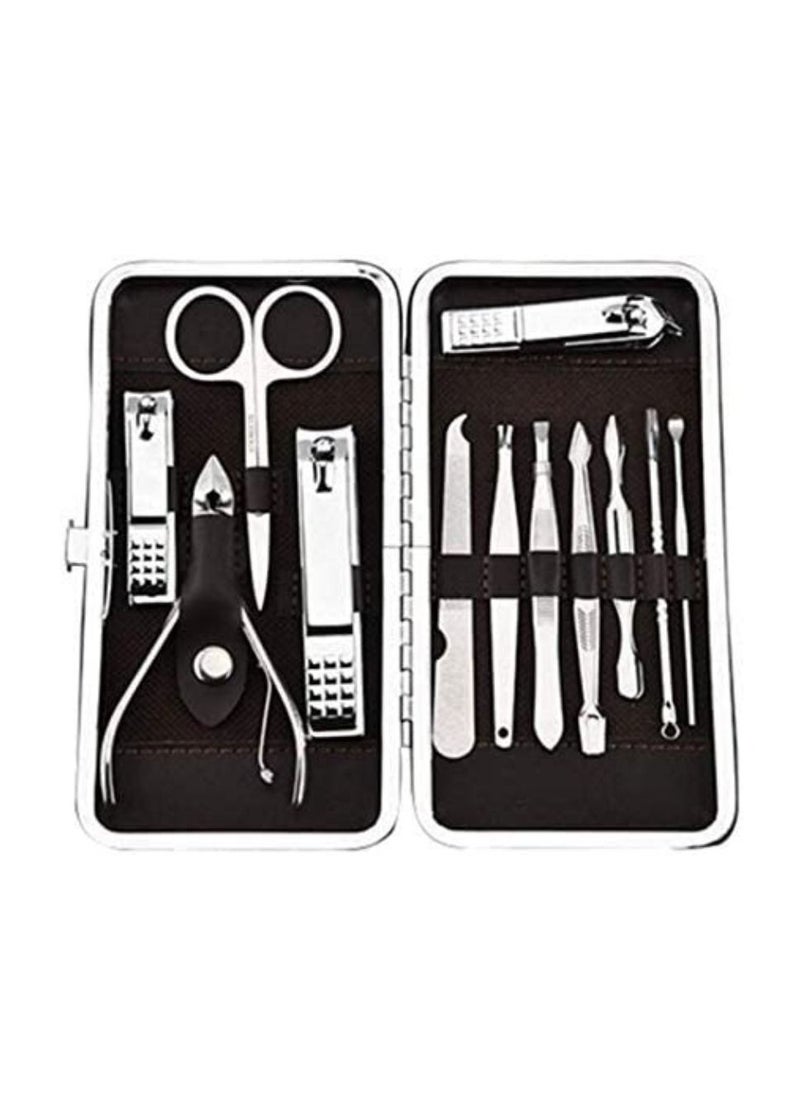 Yuwell 12 Pcs Set Stainless Steel Nail Art Manicure Set Nail Care Tools With Mini Finger Nail Cutter Clipper File Scissor Tweezers Nail Grooming Care Tool Scissors Clippers Kit  - Image 1