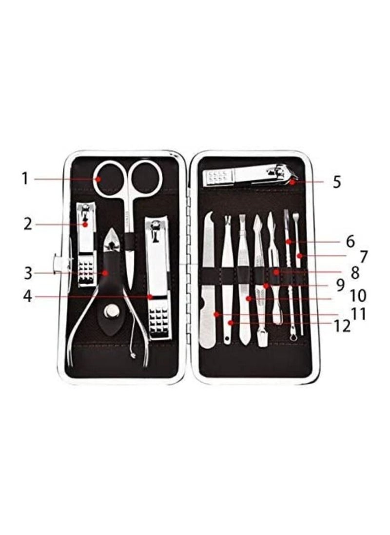 Yuwell 12 Pcs Set Stainless Steel Nail Art Manicure Set Nail Care Tools With Mini Finger Nail Cutter Clipper File Scissor Tweezers Nail Grooming Care Tool Scissors Clippers Kit  - Image 3