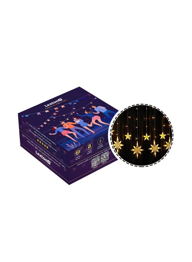 Lexton Decorative 12 Polar Star Curtain LED Light | 6 Polar & 6 Christmas Star Light | with 8 Flashing Modes 2.5 Meter Long Wire | Suitable for Christmas, Diwali Lights, (Pack of 1, Warm White) - Image 2