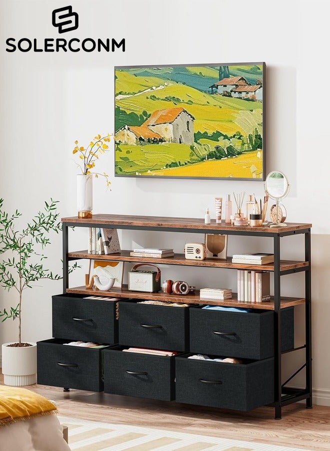 سولاكان طاولة تلفزيون مع أدراج، وحدة تلفزيون، مركز ترفيهي لشاشات 32/45/55/65 بوصة، طاولة كونسول، خزانة أدراج بـ 6 أدراج قماشية ورفوف، لغرفة المعيشة أو غرفة النوم - Image 1