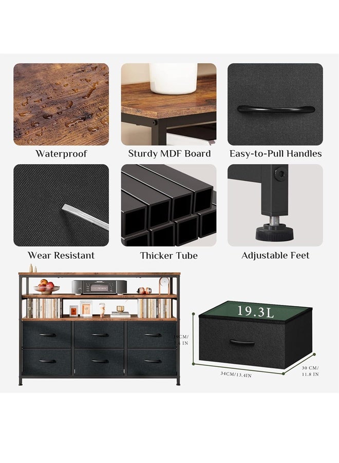 سولاكان طاولة تلفزيون مع أدراج، وحدة تلفزيون، مركز ترفيهي لشاشات 32/45/55/65 بوصة، طاولة كونسول، خزانة أدراج بـ 6 أدراج قماشية ورفوف، لغرفة المعيشة أو غرفة النوم - Image 3