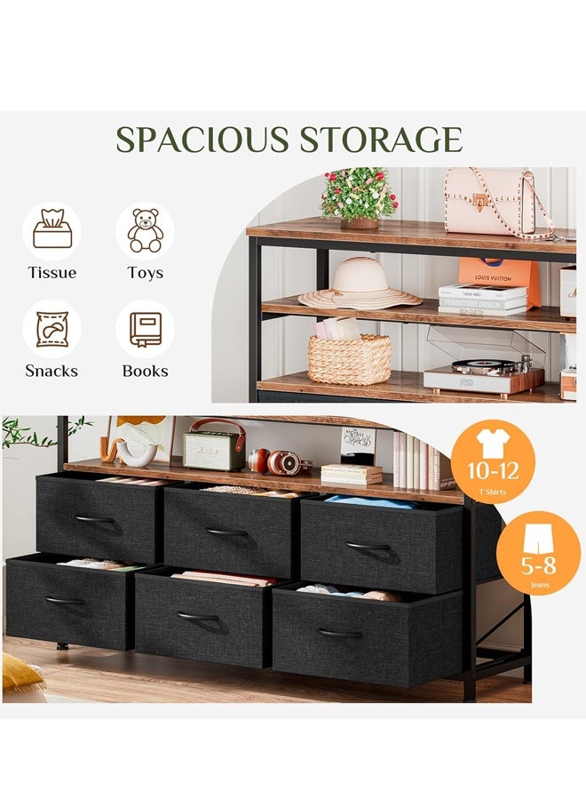 سولاكان طاولة تلفزيون مع أدراج، وحدة تلفزيون، مركز ترفيهي لشاشات 32/45/55/65 بوصة، طاولة كونسول، خزانة أدراج بـ 6 أدراج قماشية ورفوف، لغرفة المعيشة أو غرفة النوم - Image 4