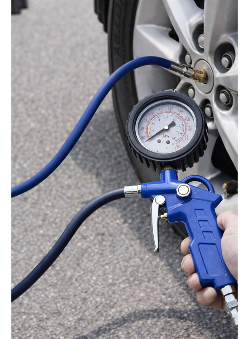 مسدس نفخ إطارات مع عداد ضغط  لون أزرق متوافق مع الكمبروسر  استخدام سيارات ودراجات - Image 3