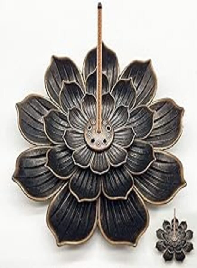 TATAFUN Incense Holder Alloy Lotus Ash Catcher Copper Incense Container Set, Lotus Shaped Incense Sticks, Lotus Censer Stick Incense Holder (Bronze) 