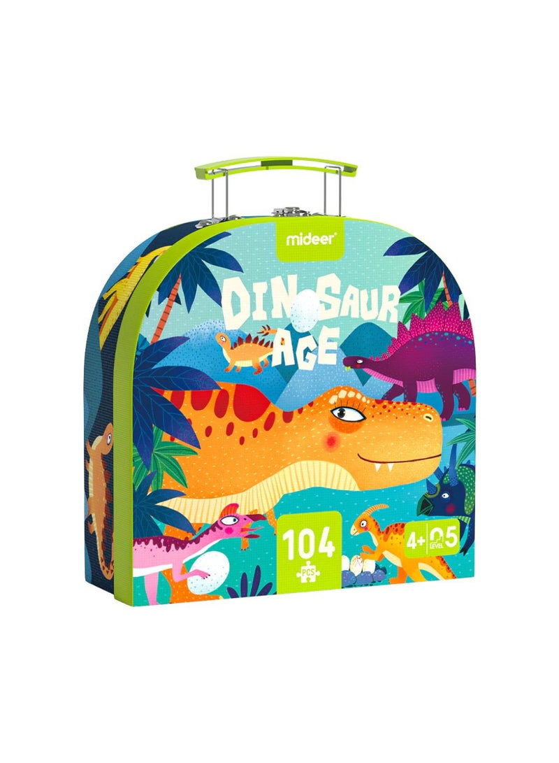 MiDeer Portable Puzzle Box Dinosaur Age 104 Pieces – Handbag Design Jigsaw Puzzle for Kids Ages 3+, Dinosaur Themed Educational Puzzle, Travel-Friendly Toy  - Image 1