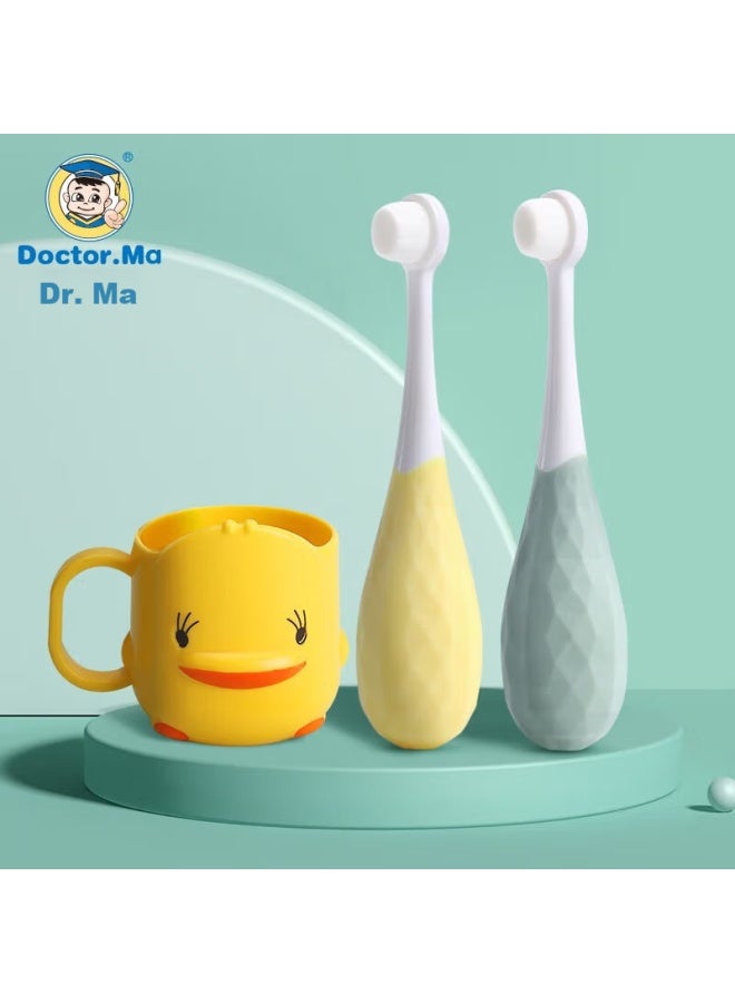 Doctor Ma Children's Toothbrush For Ages 1-3 Baby Toothbrush With Cup And Mouthwash Cup Set, 2 Toothbrushes + Mouthwash Cup - Image 1