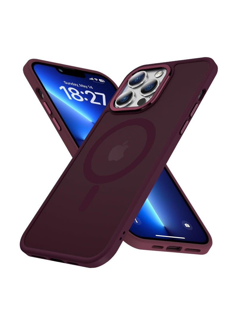 Denx Matte Magnetic case for iPhone 13 Pro Max , High Grade Drop Protection with Shockproof Strip, Translucent Matte Back Phone Case (Deep Red)  - Image 1