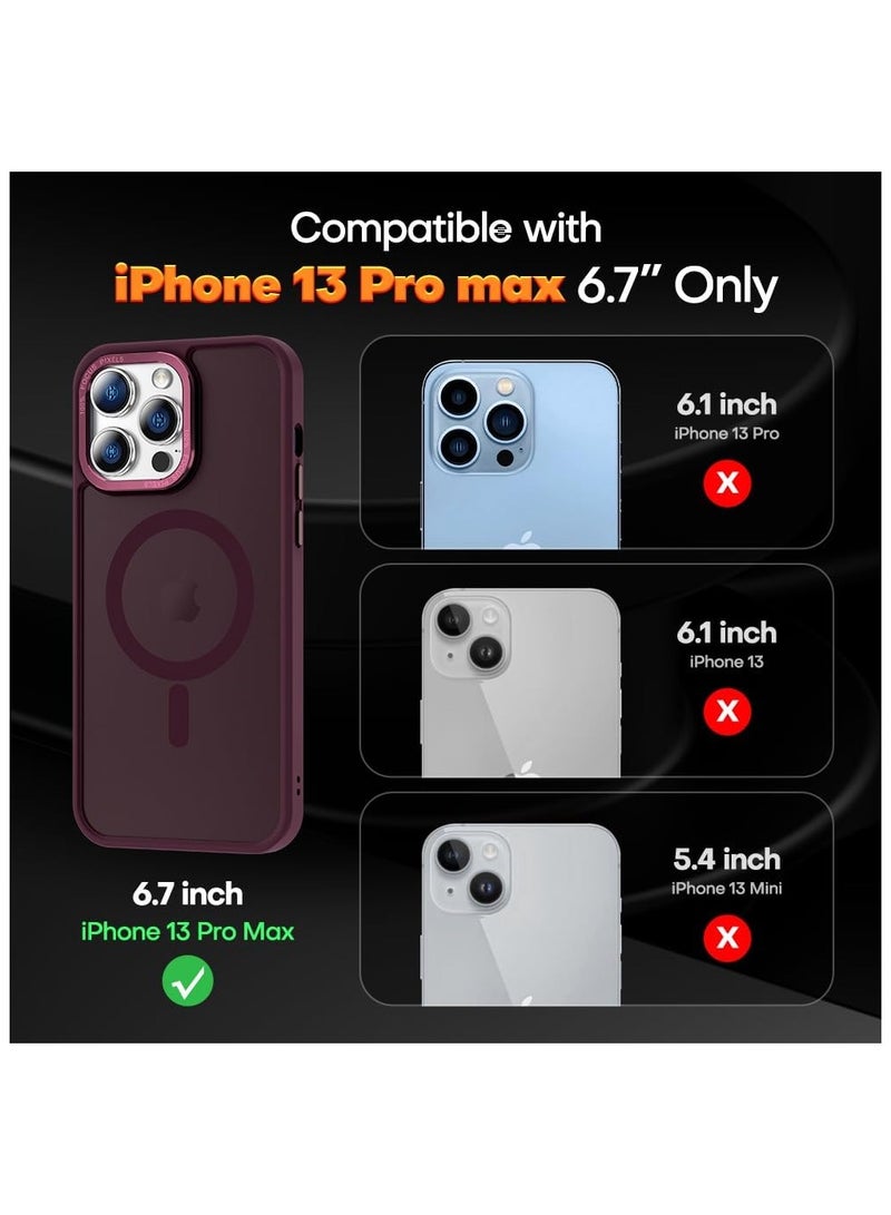 Denx Matte Magnetic case for iPhone 13 Pro Max , High Grade Drop Protection with Shockproof Strip, Translucent Matte Back Phone Case (Deep Red)  - Image 2