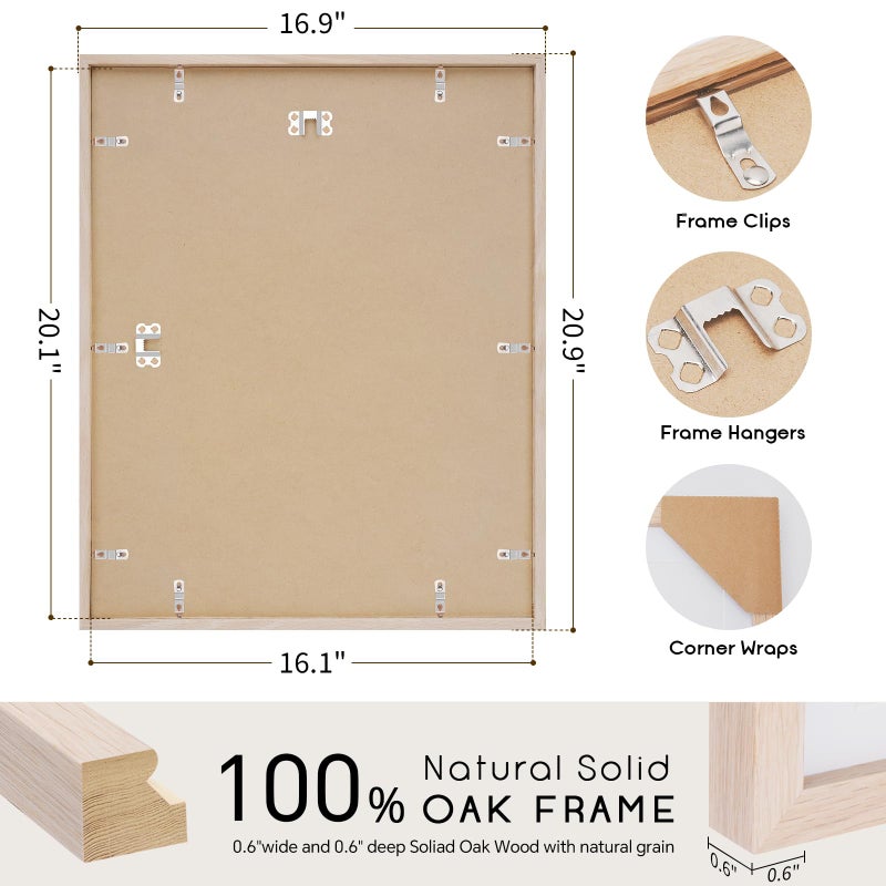puthiac 16x20 Solid Oak Wood Picture Frame, Fits 12x16 with Mat or 16x20 Without Mat, Wall Display Only, Vertical or Horizontal, Plexi Front, 1 Pack, Natural Oak - Image 3