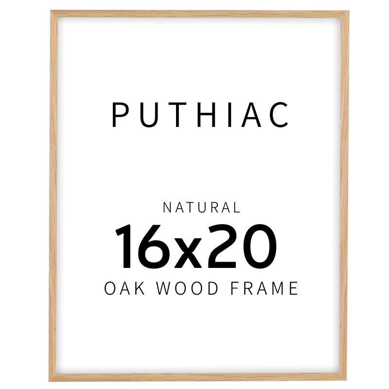 puthiac 16x20 Solid Oak Wood Picture Frame, Fits 12x16 with Mat or 16x20 Without Mat, Wall Display Only, Vertical or Horizontal, Plexi Front, 1 Pack, Natural Oak - Image 1