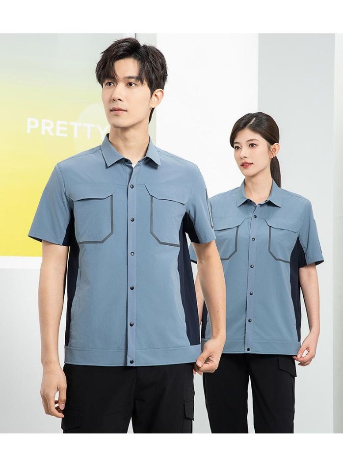 NIBEMINENT Cotton Short Sleeve Work Uniform Set Work Professional Overalls Breathable Security Factory Wear for Maintenance Cleaning Crews - Image 1