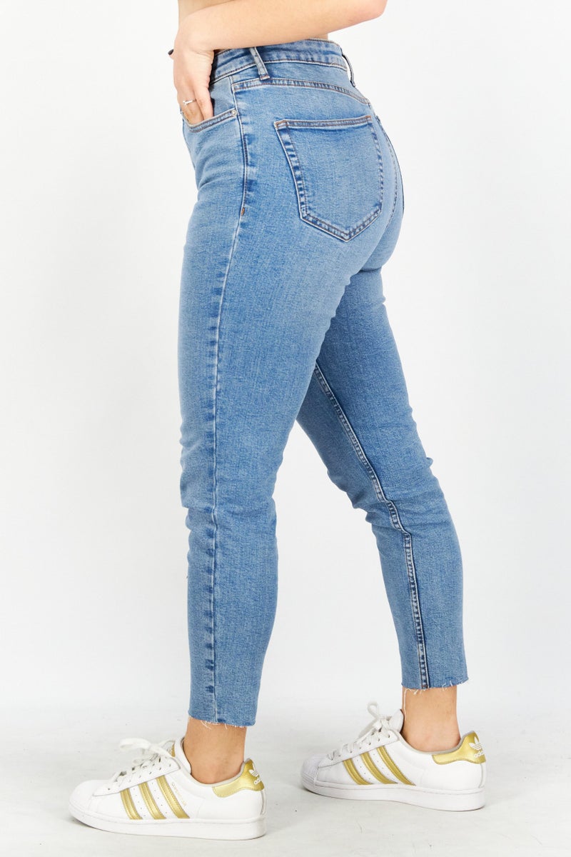 Denim جينز نسائي بقصة عادية، غسول، غير قابل للتمدد، أزرق - Image 2