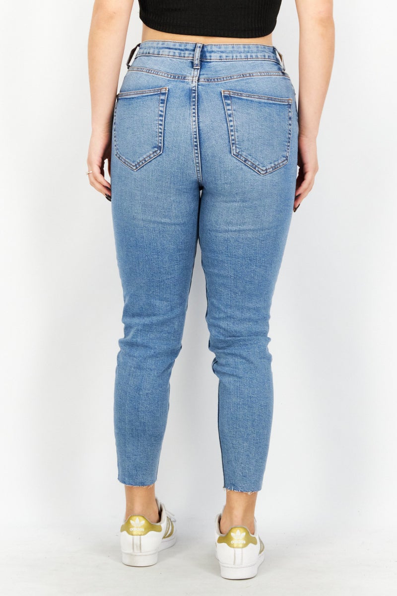 Denim جينز نسائي بقصة عادية، غسول، غير قابل للتمدد، أزرق - Image 4