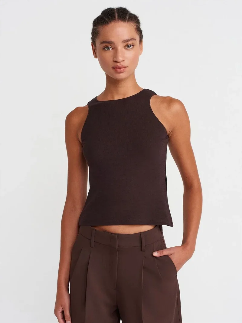 Dilvin DILVIN Fitted Ribbed Sleeveless Blouse