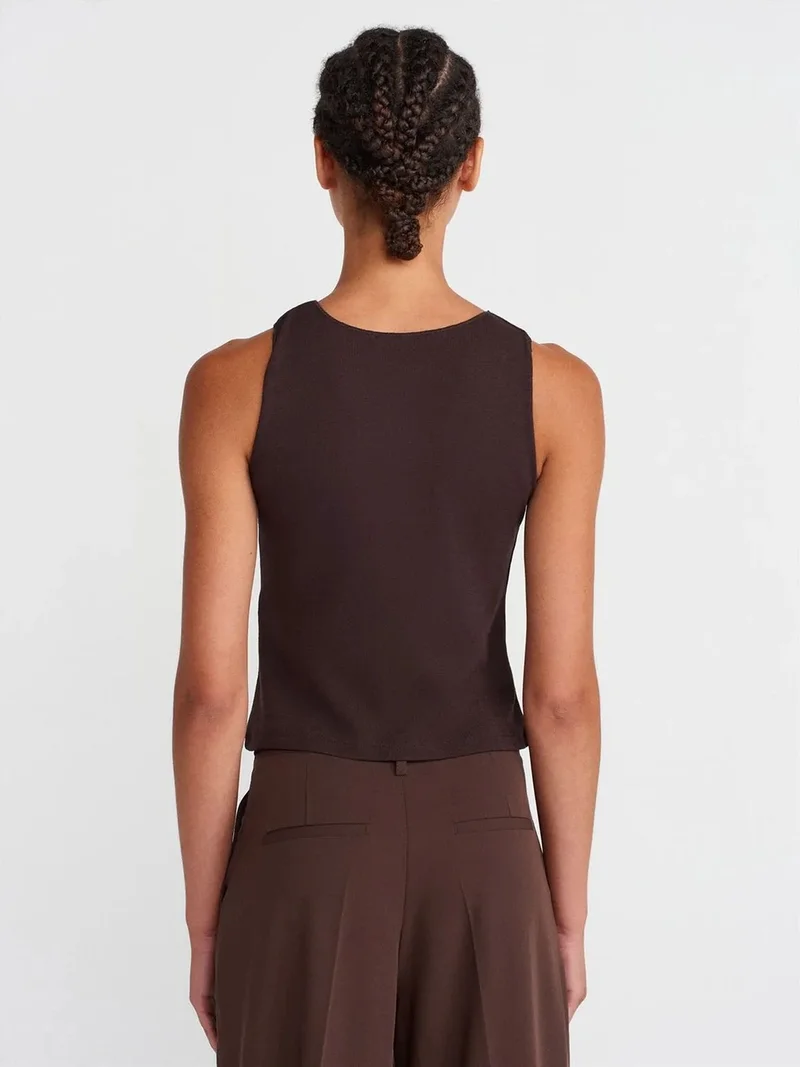 Dilvin DILVIN Fitted Ribbed Sleeveless Blouse