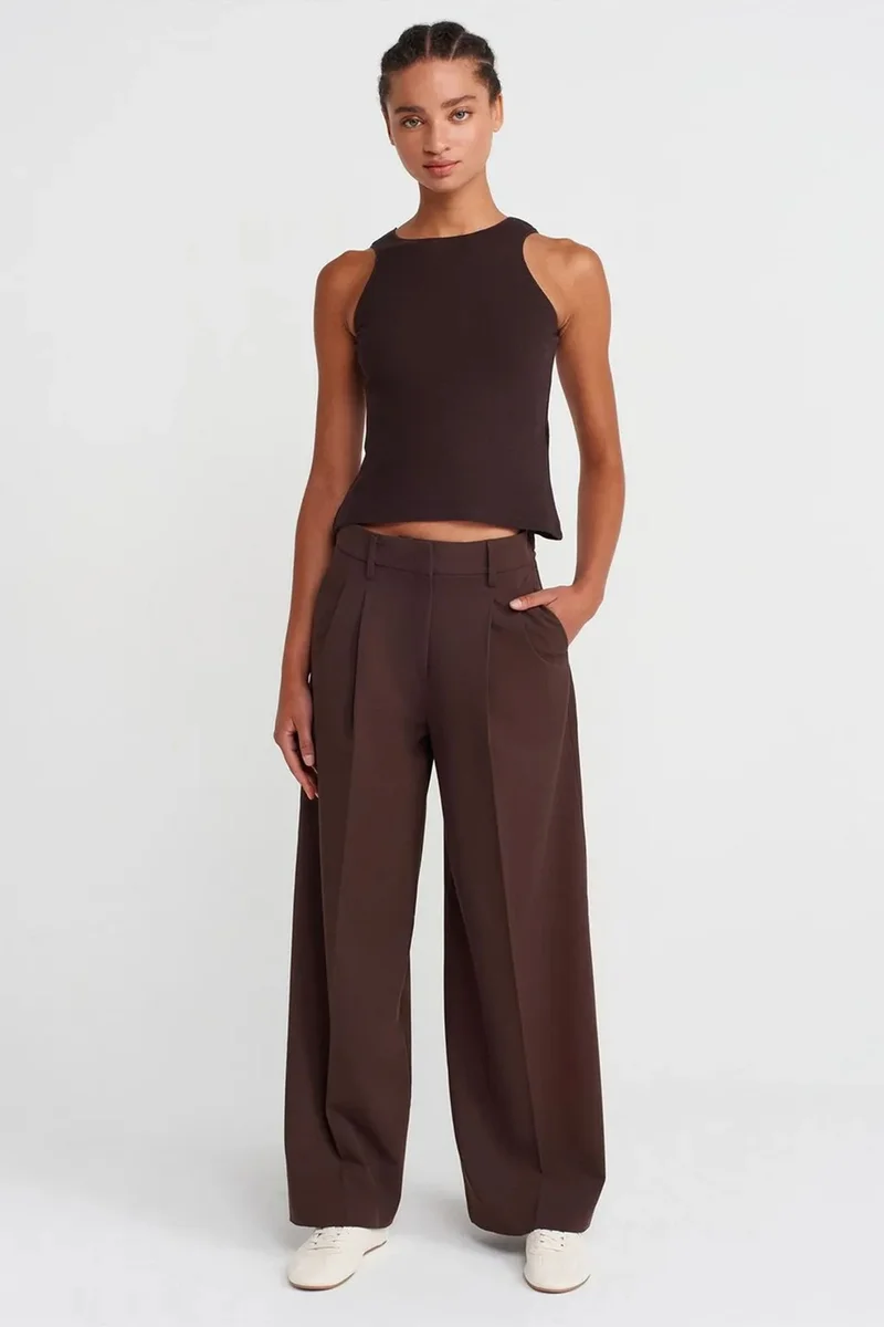 Dilvin Coffee Brown DILVIN Fitted Ribbed Sleeveless Blouse for Women | Best Price UAE