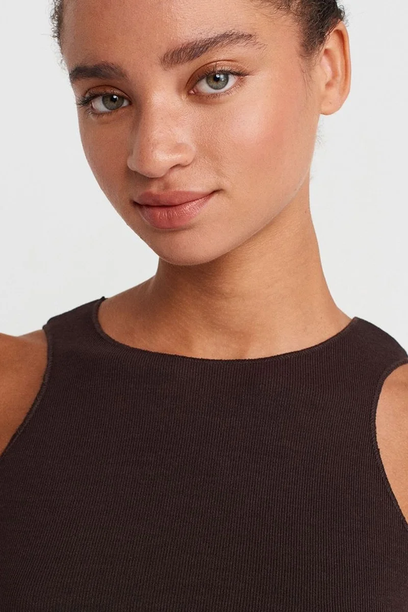 Dilvin Coffee Brown DILVIN Fitted Ribbed Sleeveless Blouse for Women | Best Price UAE