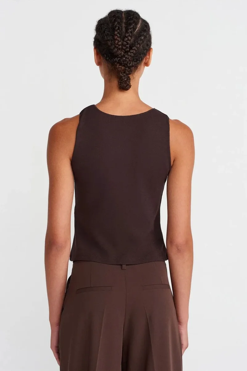 Dilvin Coffee Brown DILVIN Fitted Ribbed Sleeveless Blouse for Women | Best Price UAE