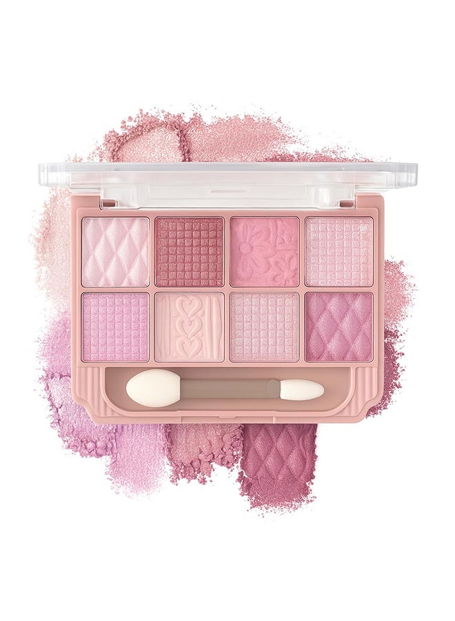 KAPEINE Light Pink Eyeshadow Palette, 8 Color All Shimmer Wafer Eye Shadow Glitter Blendable Makeup Palette Long-Lasting Eye Shades With 1 Dual Brush, Naturing-Looking, Waterproof Shades for Women-01 - Image 1