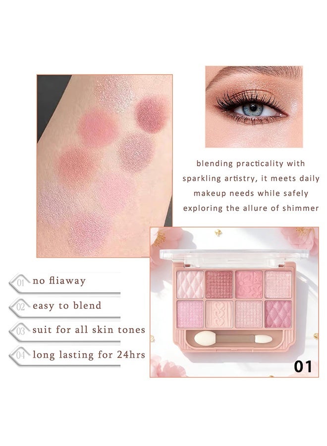 KAPEINE Light Pink Eyeshadow Palette, 8 Color All Shimmer Wafer Eye Shadow Glitter Blendable Makeup Palette Long-Lasting Eye Shades With 1 Dual Brush, Naturing-Looking, Waterproof Shades for Women-01 - Image 2