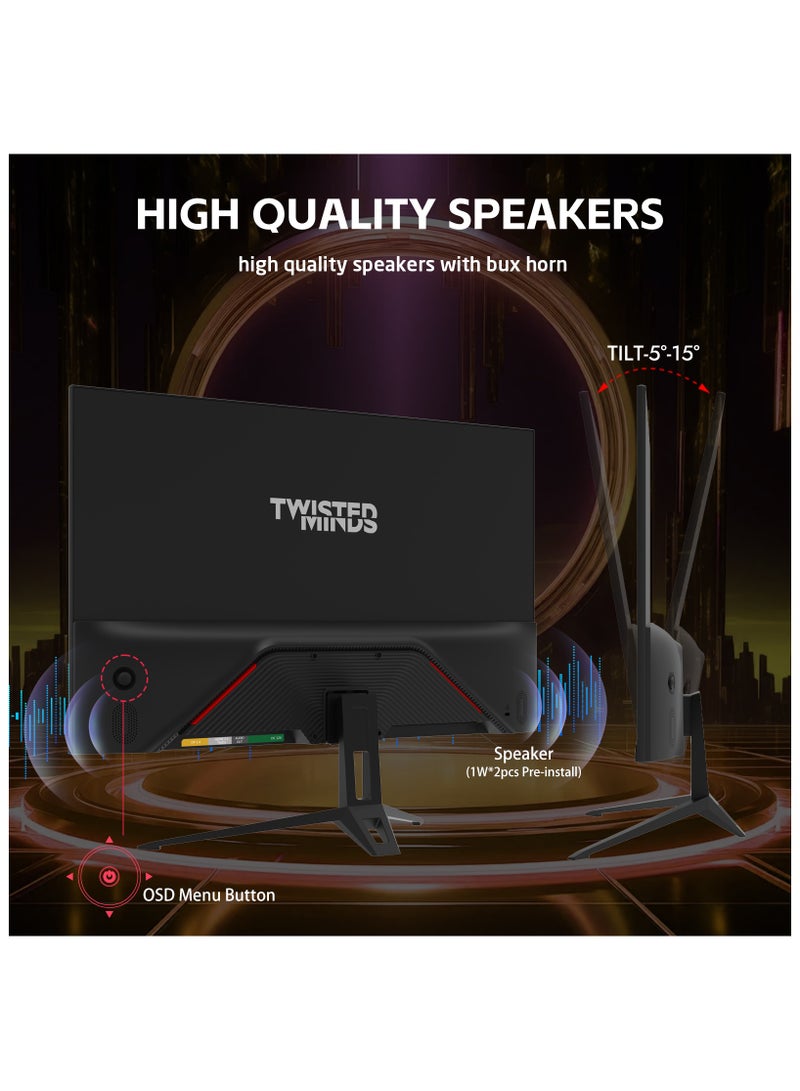 TWISTED MINDS TM ECO SERIES 27” Gaming Monitor – 120Hz, 1ms Response Time, FHD 1920x1080, IPS Panel, HDMI 2.1 & DP 1.4, Adaptive Sync, Built-in Speakers, Low Blue Light, 300cd/m² Brightness, VESA Mount 75x75mm, External Power Supply, TM27FHD120IPS Black - Image 2
