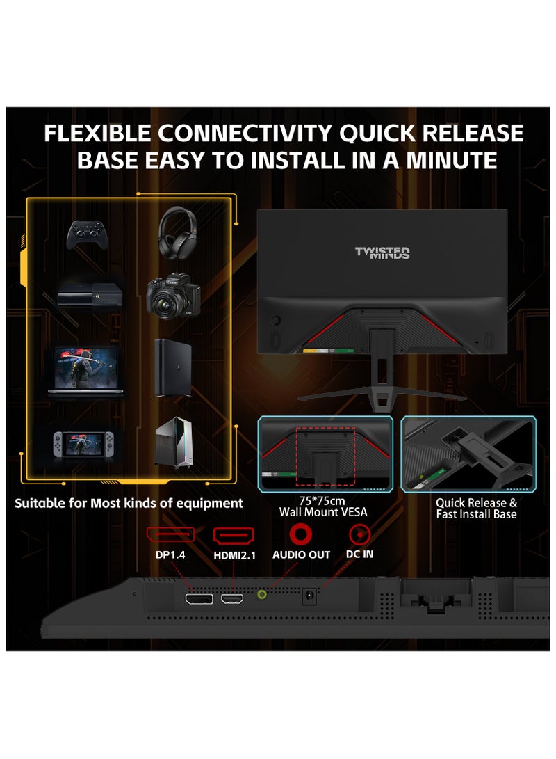 TWISTED MINDS TM ECO SERIES 27” Gaming Monitor – 120Hz, 1ms Response Time, FHD 1920x1080, IPS Panel, HDMI 2.1 & DP 1.4, Adaptive Sync, Built-in Speakers, Low Blue Light, 300cd/m² Brightness, VESA Mount 75x75mm, External Power Supply, TM27FHD120IPS Black - Image 4
