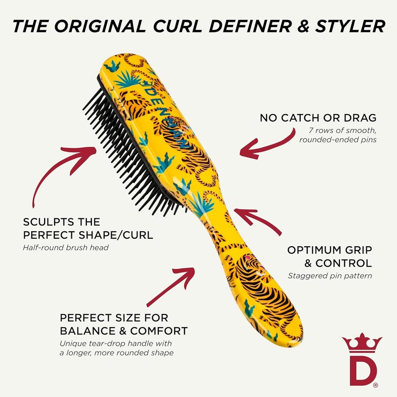 Denman Original Curl Definer  Styler 7 Row Hairbrush for Detangling Separating and Defining Curls Curly Hairbrush  D3 Tiger - Image 5