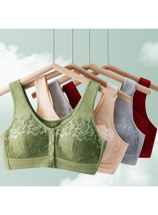 LANG SHA Langsha Red Cotton Front-closure Elastic Back Support Bra For Middle-aged And Elderly Women - Image 1