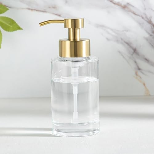 Enra Foam Soap Dispenser,12oz Thick Glass Bathroom Soap Dispenser with Stainless Steel Gold Pump for Bathroom Kitchen(Clear/Gold Poam Type) - Image 1