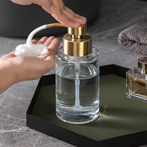 Enra Foam Soap Dispenser,12oz Thick Glass Bathroom Soap Dispenser with Stainless Steel Gold Pump for Bathroom Kitchen(Clear/Gold Poam Type) - Image 4