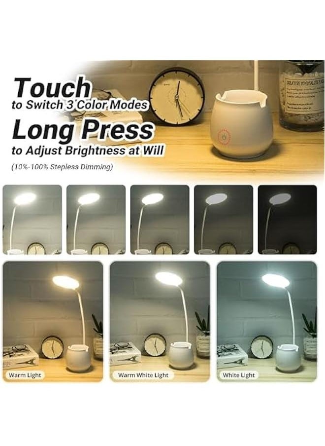 Generic Desk Lamp for Home Office Dorm, Touch Desk Light with 3 Color Modes Flexible Gooseneck, Dimmable Table Lamp with Pen Phone Holder, Eye-Caring Small Desk Lamps for Bedroom Reading (White)  - Image 2