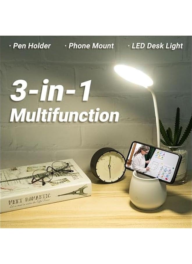 Generic Desk Lamp for Home Office Dorm, Touch Desk Light with 3 Color Modes Flexible Gooseneck, Dimmable Table Lamp with Pen Phone Holder, Eye-Caring Small Desk Lamps for Bedroom Reading (White)  - Image 5