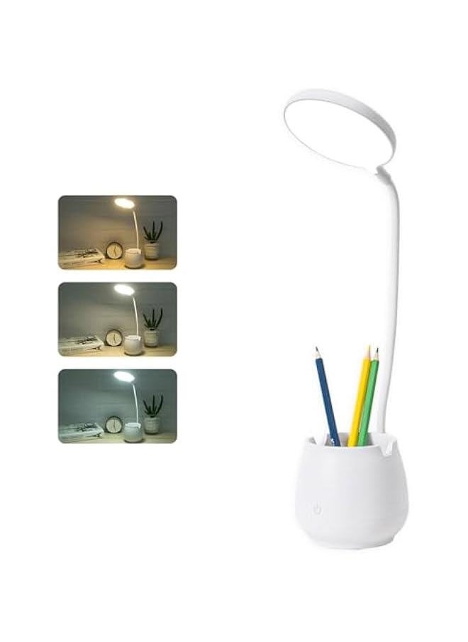 Generic Desk Lamp for Home Office Dorm, Touch Desk Light with 3 Color Modes Flexible Gooseneck, Dimmable Table Lamp with Pen Phone Holder, Eye-Caring Small Desk Lamps for Bedroom Reading (White)  - Image 1