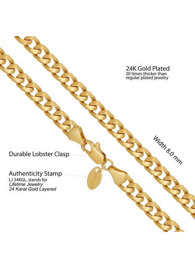 Lifetime Jewelry 8Mm Cuban Curb Link Chain Necklaces For Women & Men 24K Gold Plated (18 Inches)  - Image 4