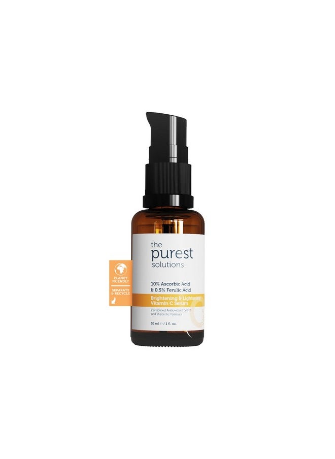 the purest solutions - Brightening & Lightening Vitamin C Serum (10% Ascorbic Acid & 0.5% Ferulic Acid) - Revitalize & Renew Dull Skin - Anti-Aging Care & Anti-Stress Care - Vegan (1 Fl. Oz) - Image 1