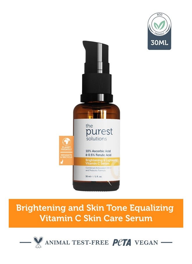 the purest solutions - Brightening & Lightening Vitamin C Serum (10% Ascorbic Acid & 0.5% Ferulic Acid) - Revitalize & Renew Dull Skin - Anti-Aging Care & Anti-Stress Care - Vegan (1 Fl. Oz) - Image 1