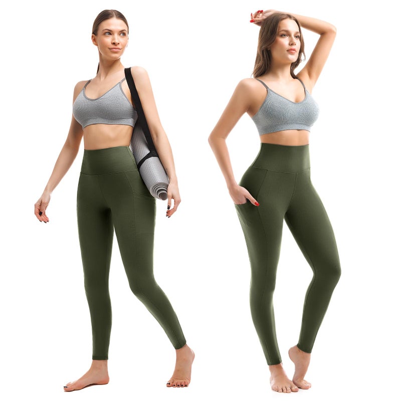 Walifrey Leggings with Pockets for Women, High Waisted Buttery Soft Womens Leggings for Gym Yoga Workout (Green SM) - Image 2