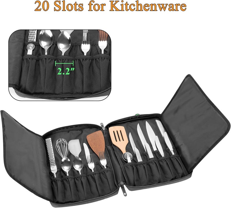 samdew Chef Knife Bag with 20+ Slots, Professional Chef Storage Case with Lockhole & Multiple Pockets, Knife Carrier Travel Knife Roll Bag for Kitchen Tools & Chef Utensils, Patent Design, Bag Only - Image 4
