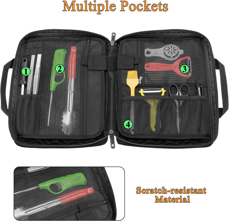 samdew Chef Knife Bag with 20+ Slots, Professional Chef Storage Case with Lockhole & Multiple Pockets, Knife Carrier Travel Knife Roll Bag for Kitchen Tools & Chef Utensils, Patent Design, Bag Only - Image 2